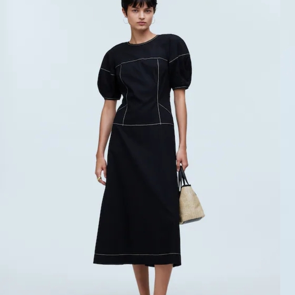 Madewell Dresses & Skirts - Madewell Black Midi Dress with Puff Sleeves